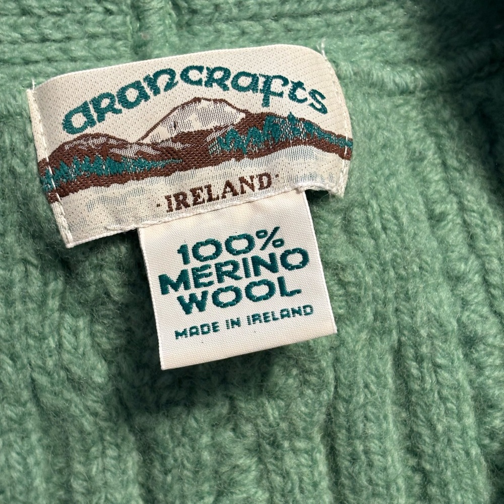 Aran Crafts Green Cable Knit Cardigan Sweater - Picture 2 of 10